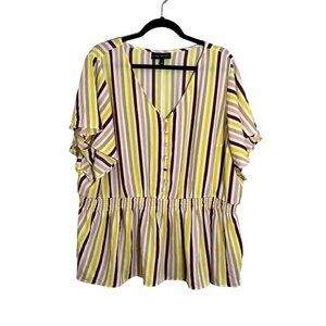 Lane Bryant Striped Top 24 Yellow Peplum Euro Summer Boho Western Rainbow 80s